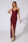 Rochie de ocazie din paiete cu croi petrecut Taboo Bordo