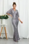 Rochie de ocazie din paiete cu decolteu in V Imperial Gri
