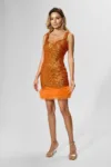 Rochie de ocazie din paiete cu volanase din tull Temily Orange