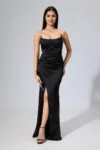 Rochie de ocazie din satin cu croi petrecut Sensuelle Neagra