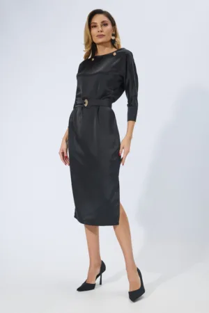Rochie de ocazie din satin cu detalii aurii Oriana Neagra