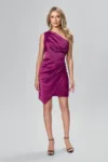 Rochie de ocazie din satin cu model one shoulder Arina Violet