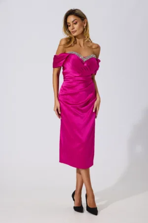 Rochie de ocazie din satin cu strass-uri Emberly Fucsia