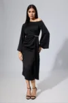 Rochie de ocazie din satin cu strass-uri in talie Felicita Neagra