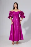 Rochie de ocazie din tafta satinata cu flori 3D Valora Fucsia
