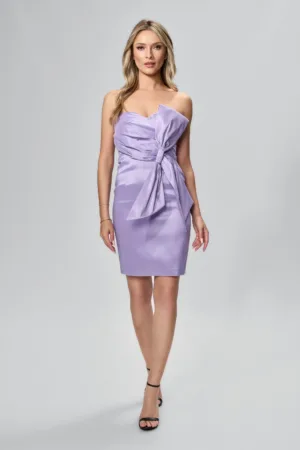 Rochie de ocazie din tafta satinata cu funda maxi Kalissa Lila