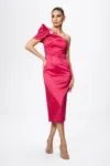 Rochie de ocazie din tafta satinata cu model one shoulder Tanja Fucsia