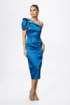 Rochie de ocazie din tafta satinata cu model one shoulder Tanja Indigo