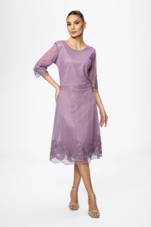 Rochie de ocazie din tull accesorizata cu strass-uri Ortensia Mov