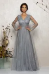 Rochie de ocazie din tull cu dantela Dinasty Gri