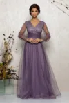 Rochie de ocazie din tull cu dantela Dinasty Mov