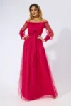 Rochie de ocazie din tull cu decolteu pe umeri Temptation Fucsia