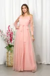 Rochie de ocazie din tull cu decolteu pe umeri Temptation Peach