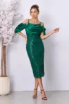 Rochie de ocazie din tull cu paiete si volan din satin Solle Verde