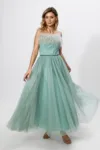 Rochie de ocazie din tull cu pene Feathers Vernil