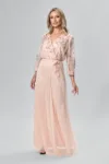 Rochie de ocazie din tull cu strass-uri si perlute Lucina Peach