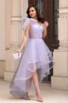 Rochie de ocazie din tulle lila cu corset si volane