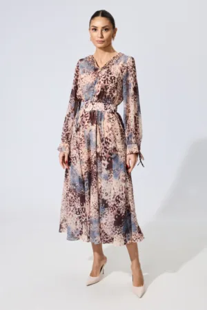 Rochie de ocazie din voal cu animal print si strass-uri Anatolia Rose