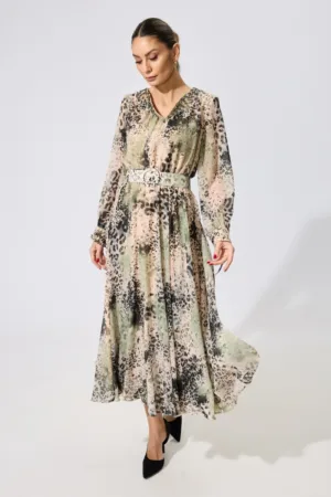 Rochie de ocazie din voal cu animal print si strass-uri Anatolia Vernil