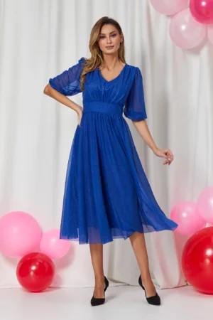 Rochie de ocazie din voal cu glitter Nicolette Albastru Regal