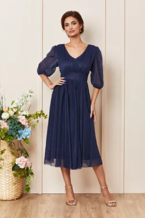 Rochie de ocazie din voal cu glitter Nicolette Bleumarin