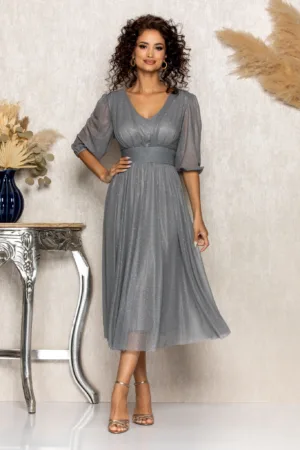 Rochie de ocazie din voal cu glitter Nicolette Gri Inchis