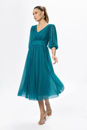 Rochie de ocazie din voal cu glitter Nicolette Turcoaz