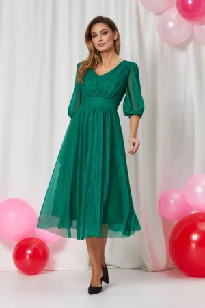 Rochie de ocazie din voal cu glitter Nicolette Verde Deschis