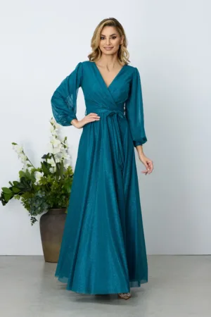 Rochie de ocazie din voal cu glitter Ophelia Turcoaz