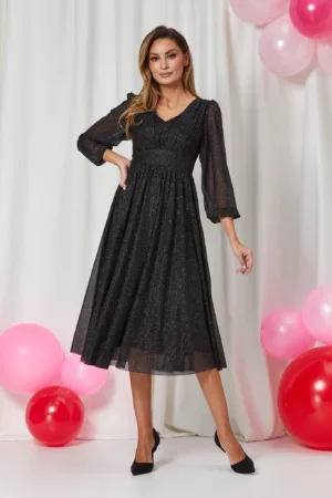 Rochie de ocazie din voal cu glitter Wilma Argintie