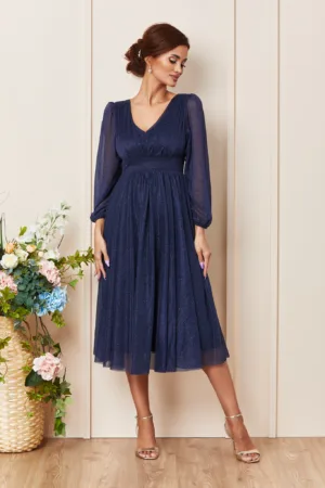 Rochie de ocazie din voal cu glitter Wilma Bleumarin