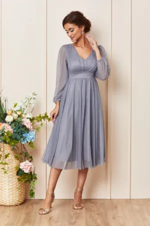 Rochie de ocazie din voal cu glitter Wilma Gri Inchis