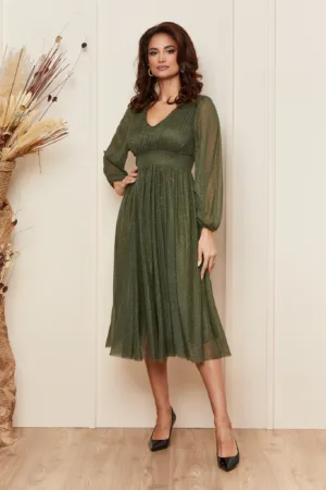 Rochie de ocazie din voal cu glitter Wilma Kaki