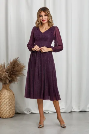 Rochie de ocazie din voal cu glitter Wilma Violet