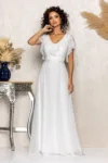 Rochie de ocazie din voal cu glitter si decolteu cu volane Cinderella Alba