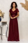 Rochie de ocazie din voal cu glitter si decolteu cu volane Cinderella Bordo