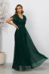 Rochie de ocazie din voal cu glitter si decolteu cu volane Cinderella Verde