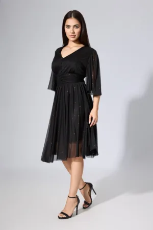 Rochie de ocazie din voal cu sclipici Felicity Neagra