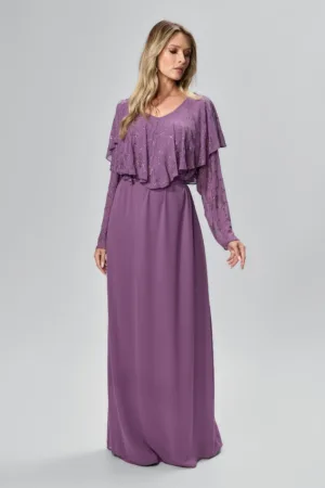 Rochie de ocazie din voal cu strass-uri Amaura Mov