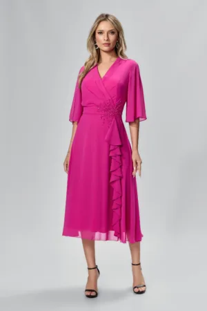 Rochie de ocazie din voal cu strass-uri Christa Ciclam