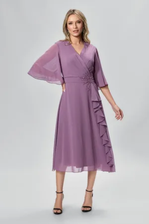 Rochie de ocazie din voal cu strass-uri Christa Mov