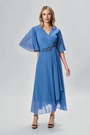 Rochie de ocazie din voal cu strass-uri in talie Justine Indigo