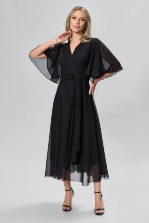 Rochie de ocazie din voal cu strass-uri in talie Justine Neagra