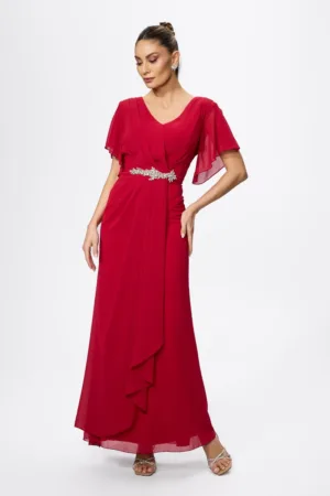 Rochie de ocazie din voal cu strass-uri in talie Marvela Bordo