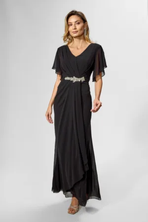 Rochie de ocazie din voal cu strass-uri in talie Marvela Neagra