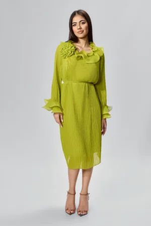 Rochie de ocazie din voal plisat cu brosa tip floare Bellatrix Fistic