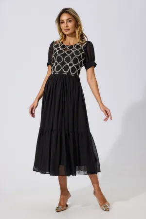 Rochie de ocazie din voal si broderie Vedda Neagra