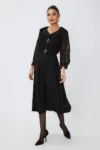 Rochie de ocazie din voal si tricot cu paiete Crystal Neagra