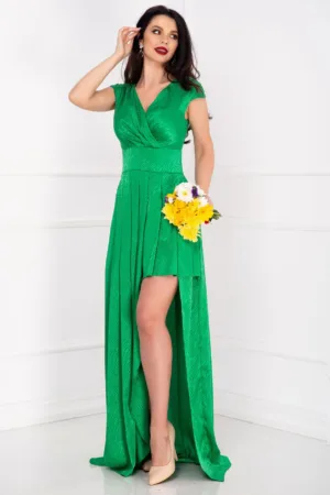 Rochie de ocazie dungata verde cu decupaj pe picior
