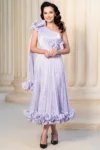 Rochie de ocazie eleganta Caroline lila midi din voal peliculizat plisat